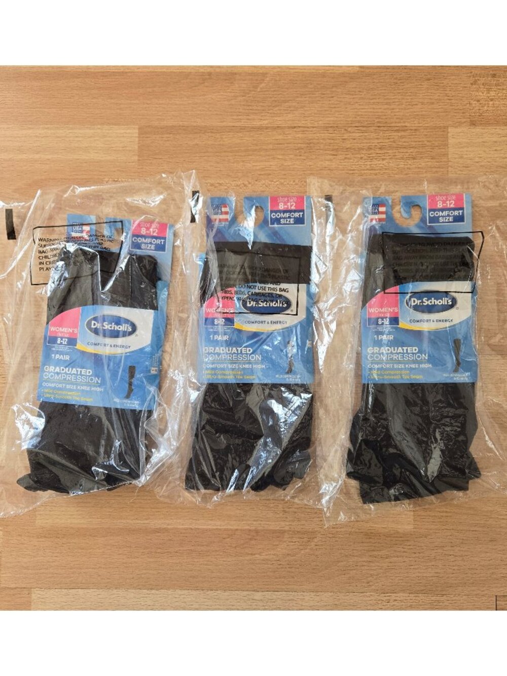 3 New Pairs Of Dr Scholl's Women's Graduated Compression Socks Size 8-12 Black